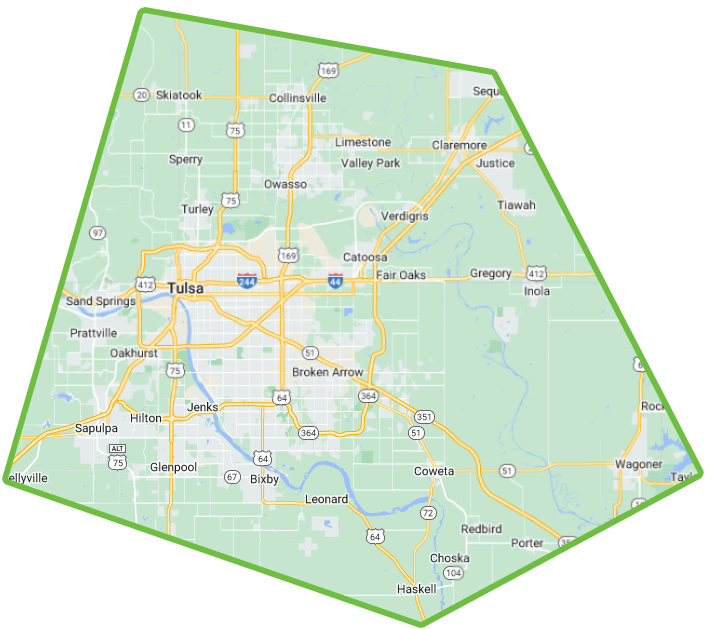 Green Country Roofing Service Area Map